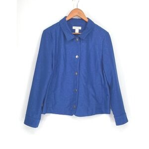 Christopher & Banks Womens Jacket L Button Front Blue Paisley Corduroy